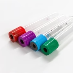 Different types of vacuum blood collection tubes with color-coded caps, used for specific medical testing purposes.