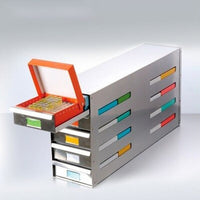 sliding drawer freezer racks, corrosion-resistant stainless steel, colored labels, pull-out handles, dimension: 550mm*140mm*232mm, capacity: 4*4 ,1 piece/case|99-7216B