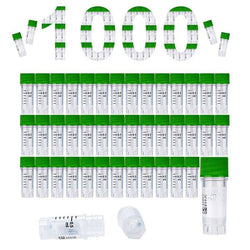 cryoking 0.5ml clear polypropylene sterile cryovials with external thread and green caps assembled.  cryovials have writing patch and marked graduations.  25 cryovials/bag, 20 bags/pack, 2 packs/case|88-6052