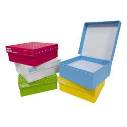cryoking 2 inch 81 well water resistant id-color? cardboard freezer boxes with hinged lid and divider made of abs material.  boxes have marked alphanumeric grid for identification purposes. boxes come|90-8281
