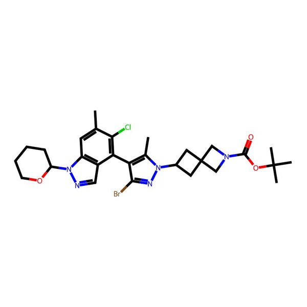 tert-Butyl 6-(3-bromo-4-(5-chloro-6-methyl-1-(tetrahydro-2H-pyran-2-yl)-1H-indazol-4-yl)-5-methyl-1H-pyrazol-1-yl)-2-azaspiro[3.3]heptane-2-carboxylate|CS-0438293|2653202-15-2