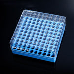 cryoking 2 inch 100 well blue polycarbonate scan-ready autoclavable cryogenic storage box (dimensions: 133x133x53mm). boxes have marked numeric grid for identification purposes.fit for 1.0 and1.5ml cr|98-0213A