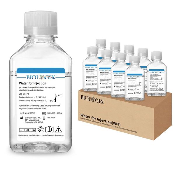 Water for Injection(WFI)，PH5.0-7.0，Sterile，Low Endotoxin，500mL/ Bottle, 10 Bottles/Case|WFI-500