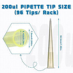 biologix 200μl yellow polypropylene sterile (rnase & dnase free) autoclavable pipet tips.  pipet tips have molded graduations. tips come loaded into 96 well racks. 96 tips/rack, 100 racks/case|21-0200