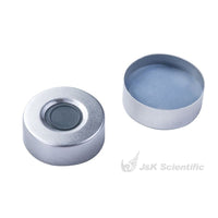 Crimp caps  for headspace vials, 20 mm, silver, open, aluminum, gray PTFE/molded butyl septum, center hole 10 mm|962505