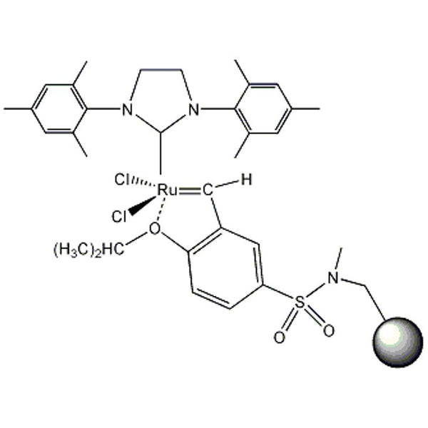 1,3-Bis(2,4,6-trimethylphenyl)-4,5-dihydroimidazol-2-ylidene[2-(i-propoxy)-5-(N,N-dimethyl aminosulfonyl)phenyl]methyleneruthenium(II) dichloride (resin supported)  Zhan Catalyst II|44-0083
