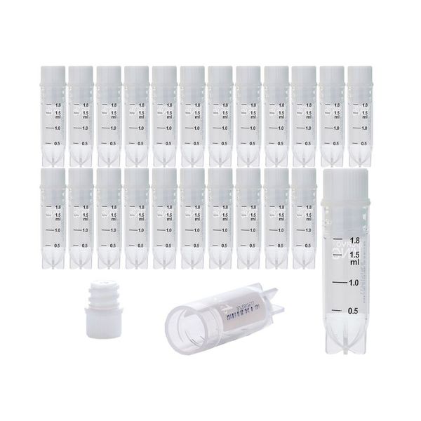 cryoking 2.0ml clear polypropylene sterile cryovials with internal thread and white caps assembled.  cryovials have writing patch and marked graduations. 25 cryovials/bag, 20 bags/pack, 2 packs/case|88-6210