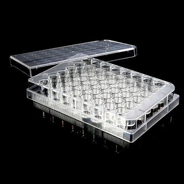 biologix 48-well (external dimensions: 85.4mm(w)x127.6mm(l)x20.2mm(h) | well dimesions: 9.75mm(d)x17.5mm(h) | working volume: 0.5ml) clear polystyrene (tc-treated) sterile cell culture plates with lid|07-6048