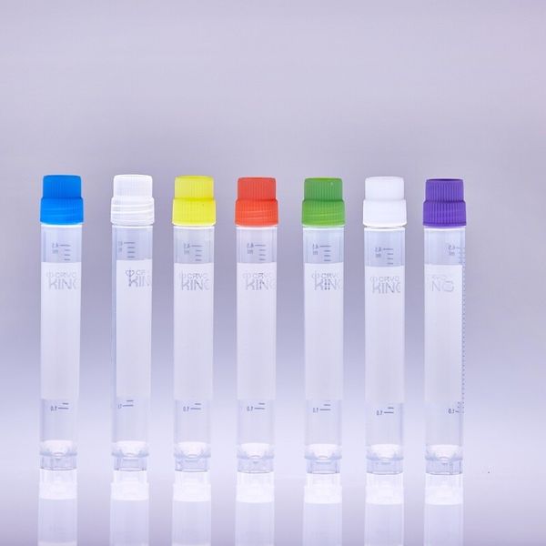 cryoking 5ml cryogenic vials,  external thread, no barcode, self-standing,pp; autoclavable;white caps; gamma radiation steriled, dnase & rnase free, endotoxin free, foreign dna free, 25 sets/bag, 40 b|88-0500