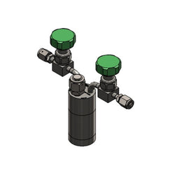 Stainless steel bubbler, 150ml, horizontal in line, electropolished with fill-port, PCTFE valve stem tip, DOT 4B|95-5151