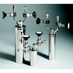 Stainless steel bubbler, 600ml, horizontal in line, electropolished with fill-port, PCTFE valve stem tip|96-5599
