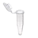biologix 1.5ml clear polypropylene non-sterile (rnase & dnase free) conical bottom microcentrifuge tubes with attached flat caps. tubes have frosted writing area and marked graduations. 500 tubes/pack|80-1500