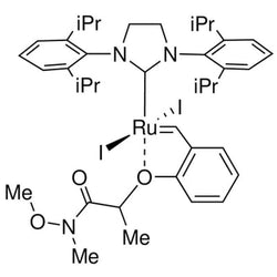 [1,3-Bis(2,6-di-i-propylphenyl)imidazolidin-2-ylidene][(2-((1-methoxy(methyl)amino)-1-oxopropan-2-yl)oxy]benzylidenediiodoruthenium(II) GreenCat-I2|44-0748
