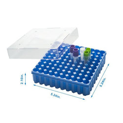 biologix 2 inch 100 well polycarbonate freezer box (dimensions: 132x132x53mm) with removable lid. boxes/lids have numeric grid for identification purposes. boxes come in assorted colors (red, yellow|90-9210