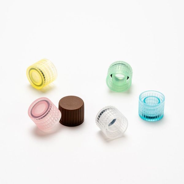 biologix assorted color (clear, pink, blue, green and yellow) polypropylene non-sterile screw cap with o-ring seal (for use with microtubes).  tubes sold separately.  500 caps/pack,  10 packs/case|81-0005