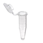 biologix 1.5ml clear polypropylene non-sterile (rnase & dnase free) conical bottom microcentrifuge tubes with attached flat caps. tubes have frosted writing area and marked graduations. 500 tubes/pack