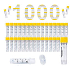 cryoking 1.5ml clear polypropylene sterile cryovials with external thread and yellow caps assembled.  cryovials have writing patch and marked graduations.  25 cryovials/bag, 20 bags/pack, 2 packs/case|88-6154