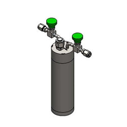Stainless steel bubbler, 1000ml, horizontal in line, electropolished with fill-port, high temp valves (315°C), no dip tube, DOT 4B|95-5009