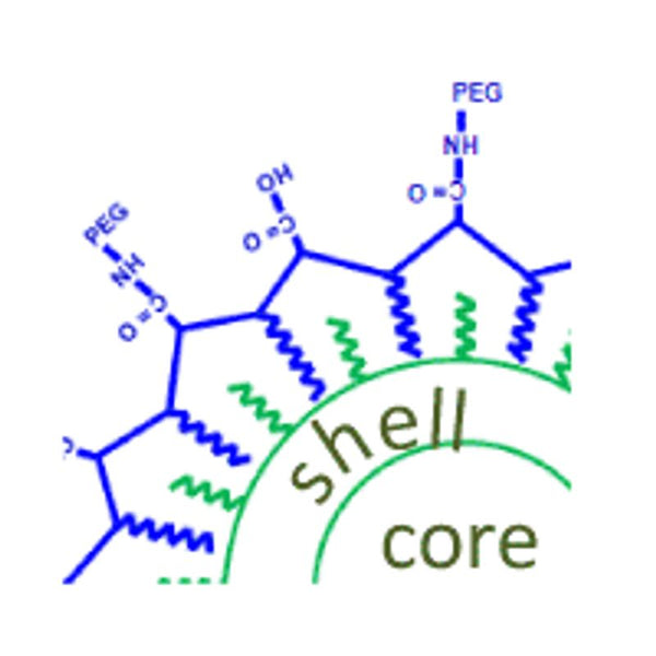 Cadmium selenide/Zinc sulfide core/shell quantum dots with PEG in water Emission peak: 580 nm FWHM <25nm QY>50%|48-1652