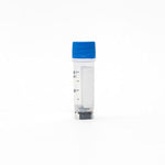 cryoking 1.0ml clear polypropylene sterile pre-set bottom 2d barcoded cryovials with external thread and blue caps assembled.  cryovials have writing patch and marked graduations.  25 cryovials/bag, 2|88-1103