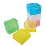 biologix 2 inch 25 well polypropylene freezer box (dimensions: 75x75x52mm) with removable lid. boxes/lids have numeric grid for identification purposes. boxes come in assorted colors (clear, pink, blu|90-9025