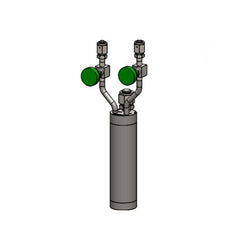 Stainless steel bubbler, 300ml, vertical, electropolished with fill-port, high temp valves (315°C) with rotated handles, DOT 4B|95-0280