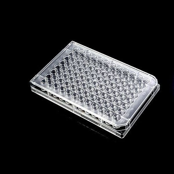 biologix 96-well (external dimensions: 85.4mm(w)x127.6mm(l)x14.4mm(h) | well dimesions: 6.5mm(d)x10.8mm(h) | working volume: 0.2ml) clear polystyrene (tc-treated) sterile cell culture plates with lids|07-6096