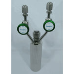 Stainless steel bubbler, 200ml, vertical, electropolished with fill-port, high temp valves (315°C) with rotated handles, DOT 4B|95-4157