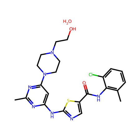 Dasatinib monohydrate, 99%, a novel, potent and multi-targeted inhibitor that targets Abl, Src and c-Kit, with IC50 of <1 nM, 0.8 nM and 79 nM|1020809|863127-77-9