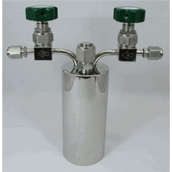 Stainless steel bubbler, 600ml, horizontal in line, electropolished with fill-port, PCTFE valve stem tip, DOT 4B|95-5599