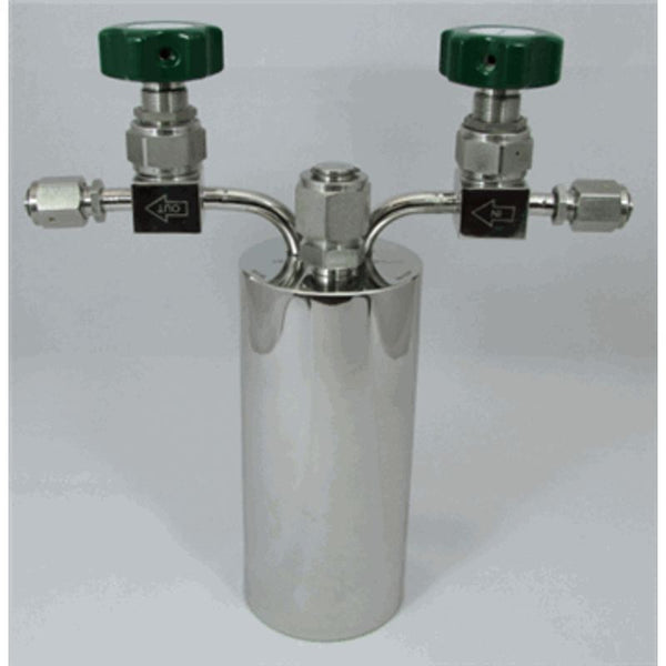 Stainless steel bubbler, 600ml, horizontal in line, electropolished with fill-port, PCTFE valve stem tip, DOT 4B|95-5599