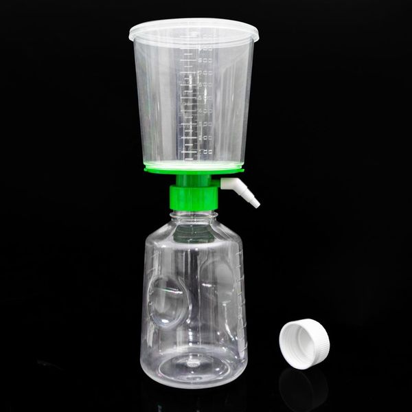 Sterile vacuum filtration unit, membrane: PES,pore size: 0.22μm,diameter:90mm, funnel volume: 500ml, receiver volume: 1000ml.12/Case|09-PES2210