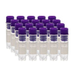cryoking 2.0ml clear polypropylene sterile cryovials with internal thread and purple caps assembled.  cryovials have writing patch and marked graduations.  25 cryovials/bag, 20 bags/pack, 2 packs/case|88-3215
