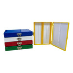 biologix 100-place (8.25x6.37x1.25”) assorted color (red, yellow, green, blue and white) non-sterile abs material slide storage box with foam lining for use with 1” and 3” microscope slides.  comes wi|41-5100