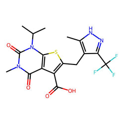 1-Isopropyl-3-methyl-6-((5-methyl-3-(trifluoromethyl)-1H-pyrazol-4-yl)methyl)-2,4-dioxo-1,2,3,4-tetrahydrothieno[2,3-d]pyrimidine-5-carboxylic acid|CS-0015429|733810-92-9