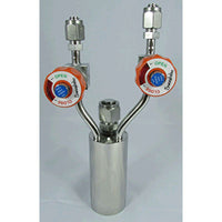 Stainless steel bubbler, 150ml, vertical, electropolished with fill-port, replaceable-seat valves with rotated handles, DOT 4B|95-3000