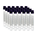 cryoking 5.0ml clear polypropylene sterile cryovials with external thread and purple caps assembled.  cryovials come with side barcode and marked graduations.   25 cryovials/bag, 20 bags/pack, 2 packs|88-6505S