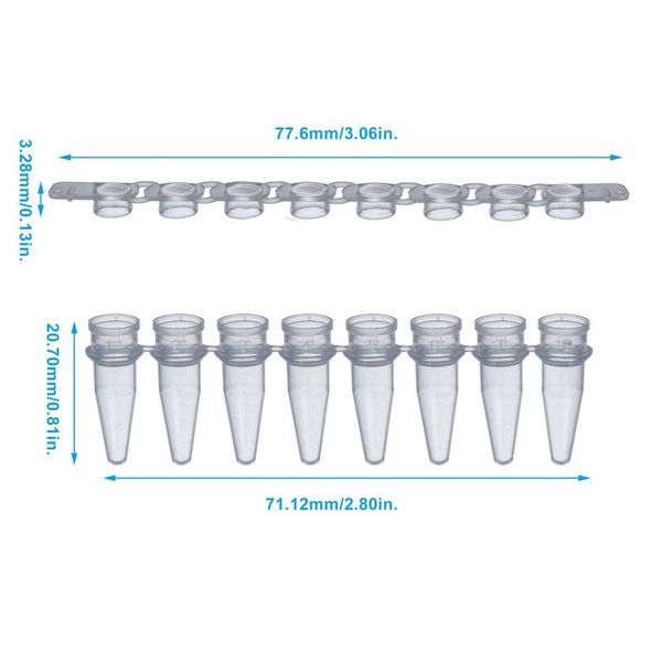 biologix 0.2ml clear polypropylene non-sterile conical bottom (thin wall) pcr tubes with flat top caps.  tubes & caps come in strips of 8.  125 strips/pack, 10 packs/case|60-0088