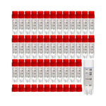 cryoking 2.0ml clear polypropylene sterile cryovials with external thread and red caps assembled.  cryovials have writing patch and marked graduations.  25 cryovials/bag, 20 bags/pack, 2 packs/case, p|88-3201S