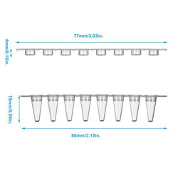 biologix 0.1ml clear polypropylene non-sterile conical bottom (thin wall) pcr tubes with flat top caps.  tubes & caps come in strips of 8. clear color, 125 strips/pack, 10 packs/case|60-1088
