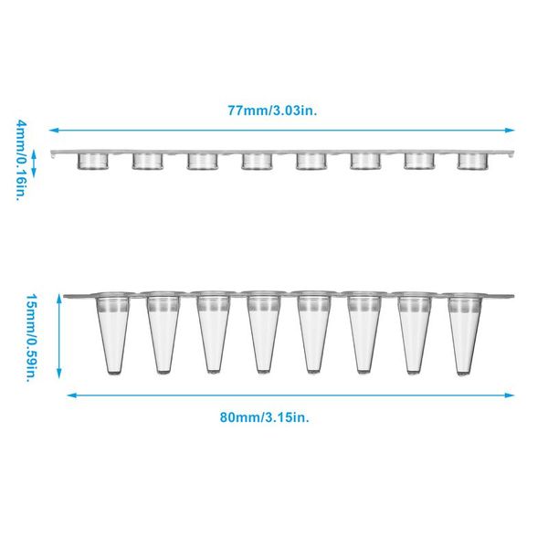 biologix 0.1ml clear polypropylene non-sterile conical bottom (thin wall) pcr tubes with flat top caps.  tubes & caps come in strips of 8. clear color, 125 strips/pack, 10 packs/case|60-1088