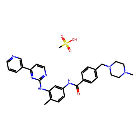 Imatinib mesylate, 98%, a tyrosine kinases inhibitor that inhibits c-Kit, Bcr-Abl, and PDGFR (IC50 =100 nM) tyrosine kinases|194937|220127-57-1
