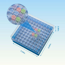 cryoking 2 inch 100 well blue polycarbonate scan-ready autoclavable cryogenic storage box (dimensions: 133x133x53mm). boxes have marked numeric grid for identification purposes.fit for 1.0 and1.5ml cr|98-0213