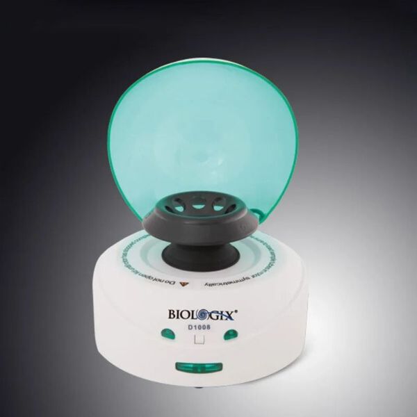 biologix palm micro centrifuge. micro centrifuge is equipped with two roters of a08-2 & a02-pcr8. the unit has a fixed speed of 7000 rpm and a max rcf of 2680xg. unit operates at 100-240v/50hz/60hz.|01-8001