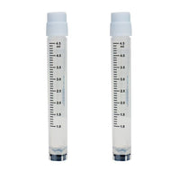 cryoking 5.0ml clear polypropylene sterile cryovials with external thread and white caps assembled.  cryovials come with 2d code on the bottom, side barcode and marked graduations.  25 cryovials/bag|88-9500