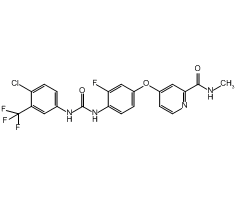 Regorafenib, 98%, a multi-targeted receptor tyrosine kinase inhibitor with IC50s of 13/4.2/46, 22, 7, 1.5 and 2.5 nM for VEGFR1/2/3, PDGFRβ, Kit, RET and Raf-1, respectively|976408|755037-03-7