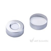 Crimp caps for headspace vials, 20 mm, silver, open, aluminum, white PTFE/white silicone septum|989355