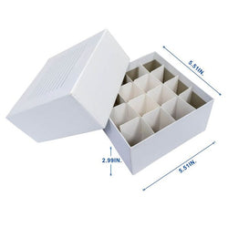 cryoking 3 inch 16 well superior white cardboard freezer boxes (for use with 50ml tubes). 5 boxes/pack, 20 packs/case|90-5016