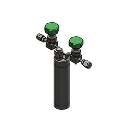 Stainless steel bubbler, 300ml, horizontal in line, electropolished with fill-port, PCTFE valve stem tip,  DOT 4B|95-5298