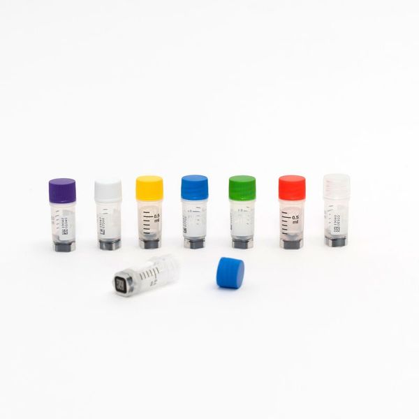 cryoking 0.5ml cryogenic vials, pp, external thread, with 2d barcoded+ side code, self-standing,pp; autoclavable;white caps; gamma radiation steriled, dnase & rnase free, endotoxin free, foreign dna f|88-9050